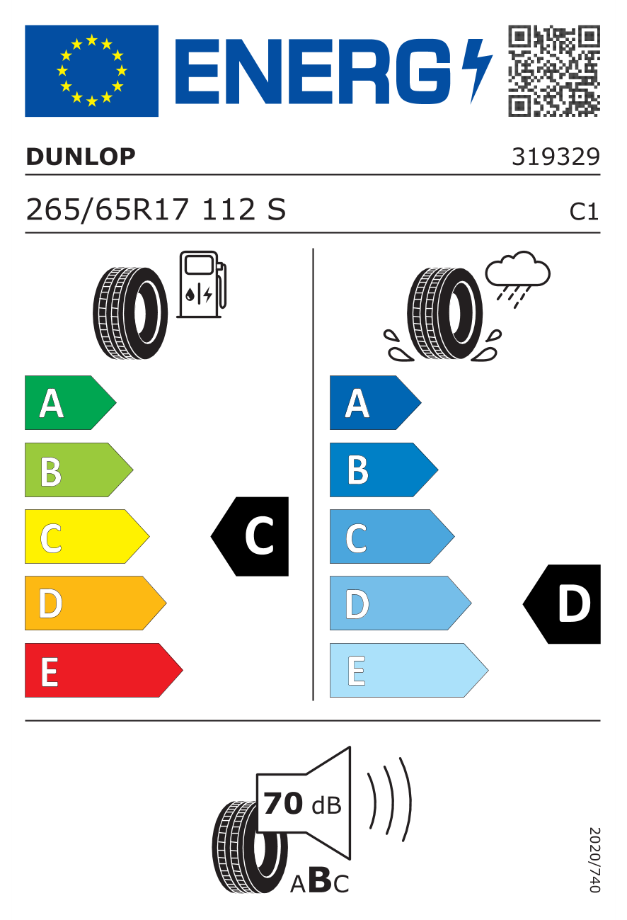 Image of tyre specifications with eprel code 1412956